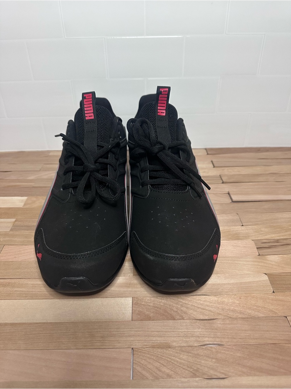 Puma Black Sneakers with Pink Logo Accents